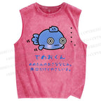 Unisex Cartoon Fish Printed Washed Tank Top
