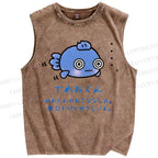 Unisex Cartoon Fish Printed Washed Tank Top