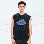 Unisex Cartoon Fish Printed Washed Tank Top