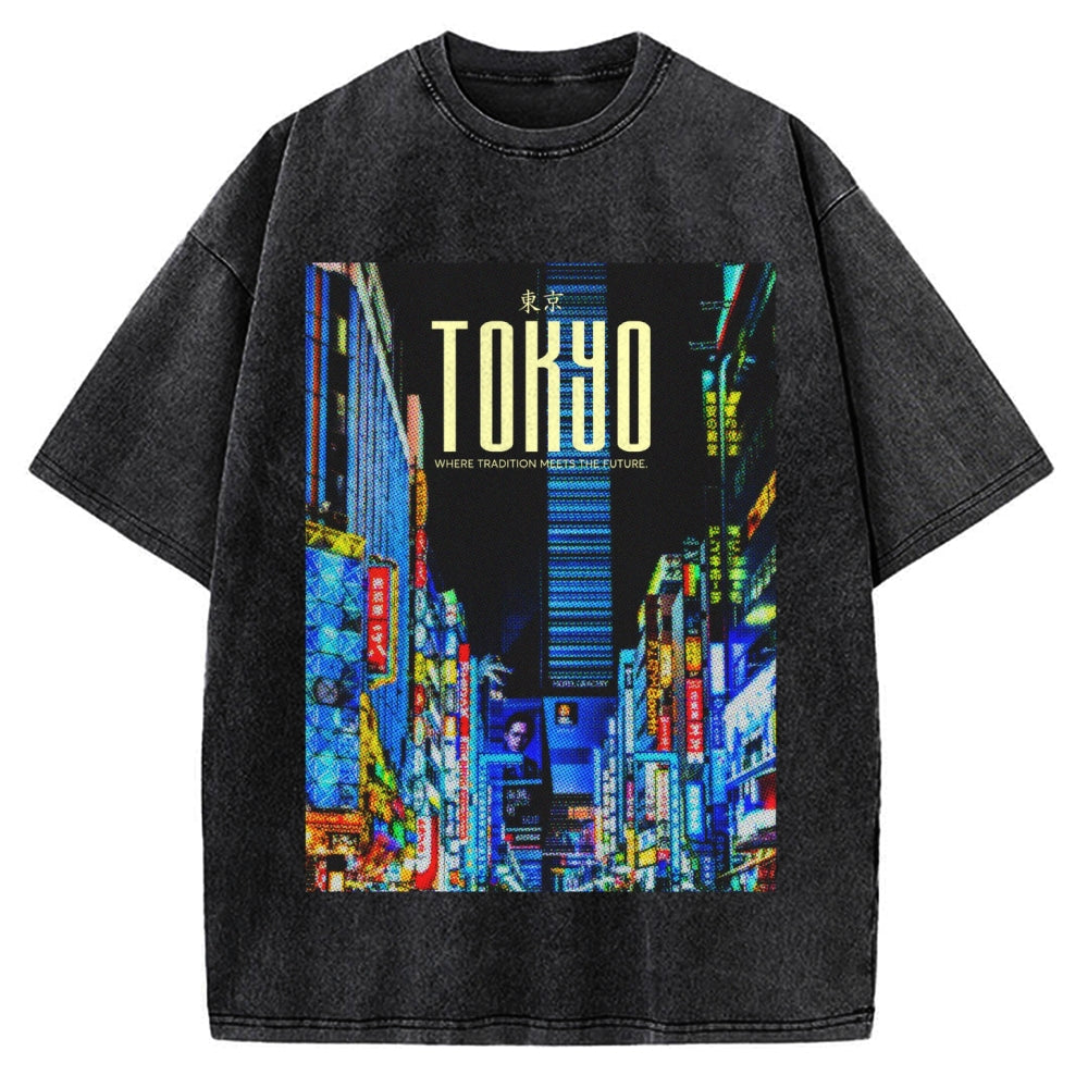Where Tradition Meets The Future Tokyo night view Vintage Washed T-shirt