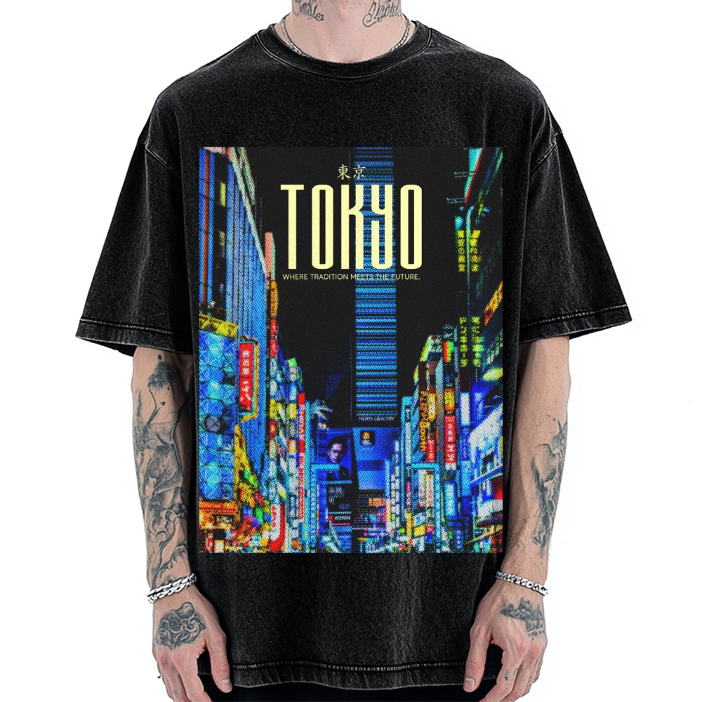 Where Tradition Meets The Future Tokyo night view Vintage Washed T-shirt