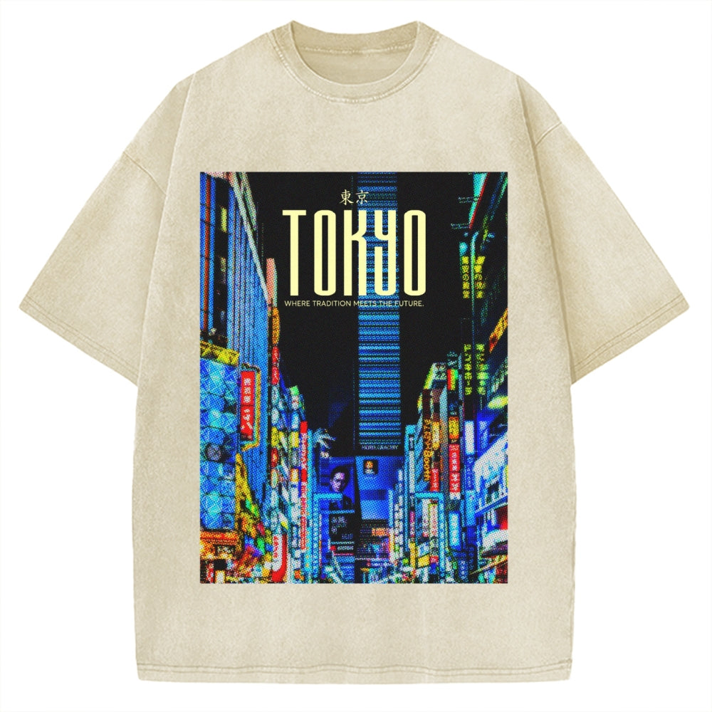 Where Tradition Meets The Future Tokyo night view Vintage Washed T-shirt