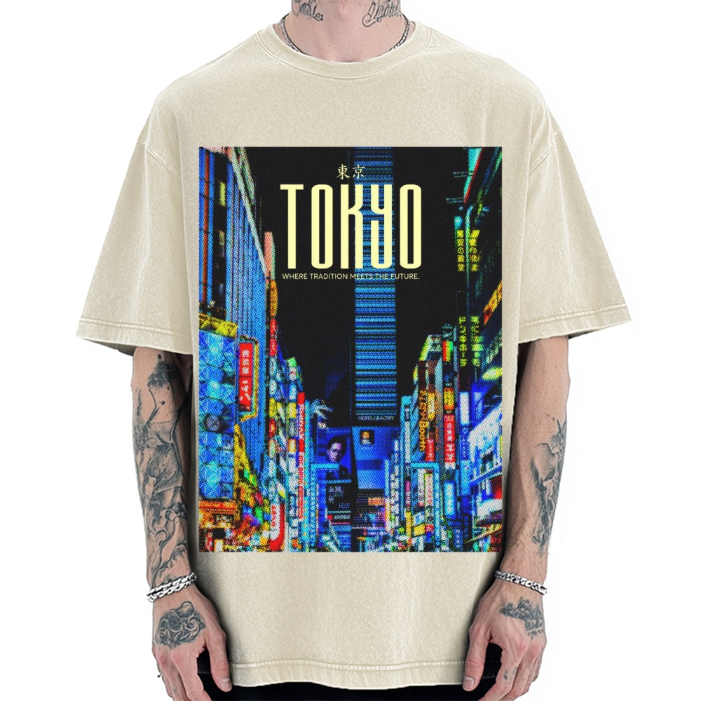 Where Tradition Meets The Future Tokyo night view Vintage Washed T-shirt