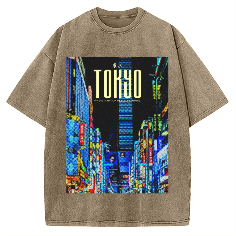 Where Tradition Meets The Future Tokyo night view Vintage Washed T-shirt