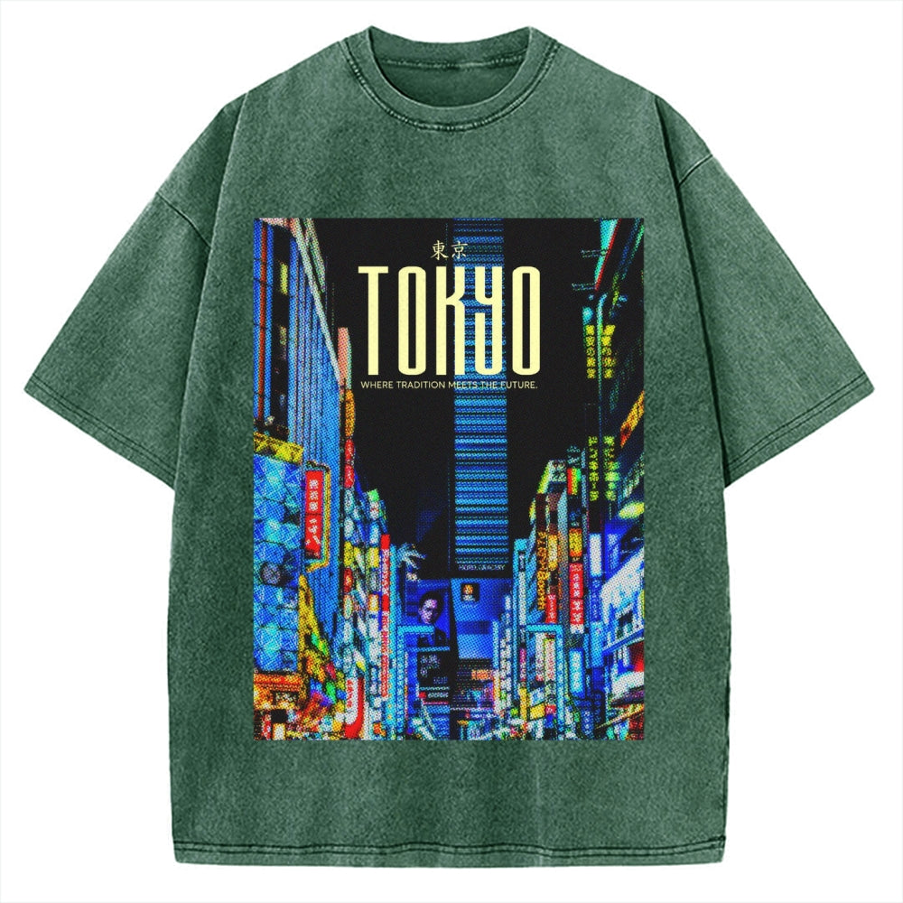 Where Tradition Meets The Future Tokyo night view Vintage Washed T-shirt