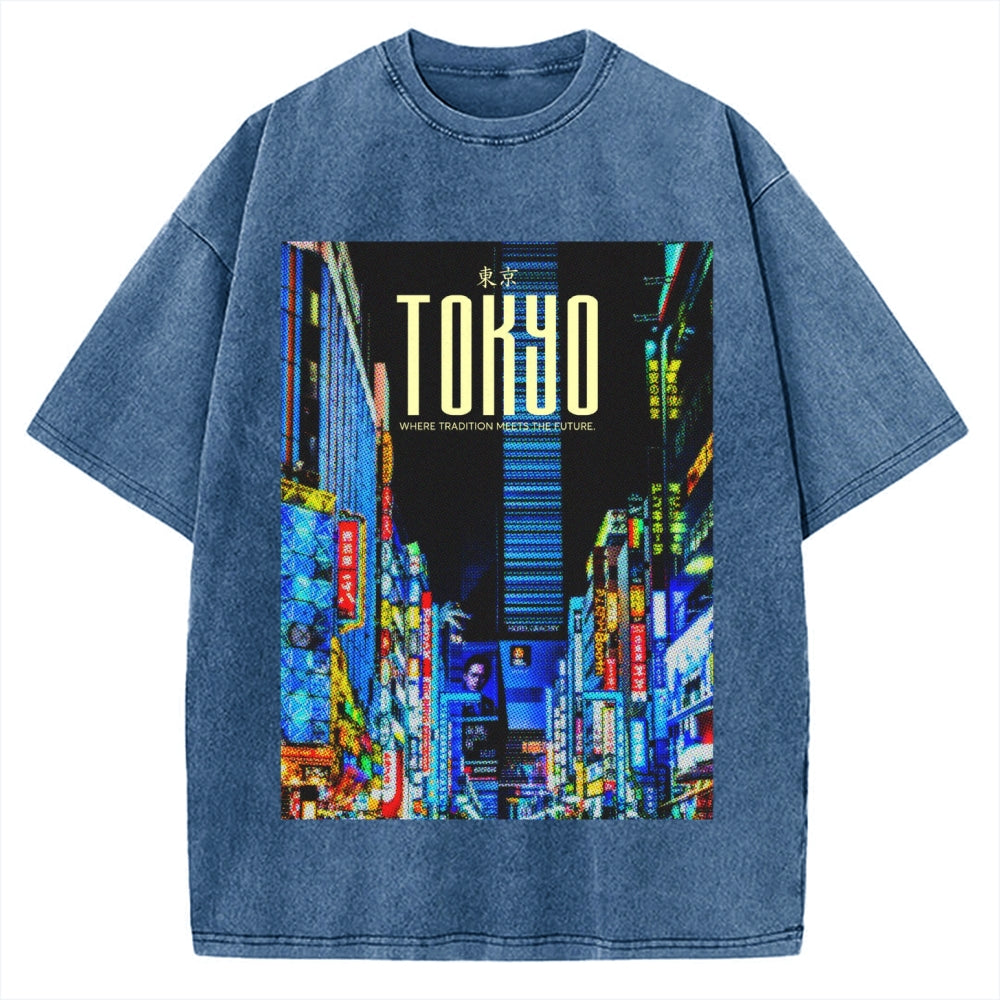 Where Tradition Meets The Future Tokyo night view Vintage Washed T-shirt