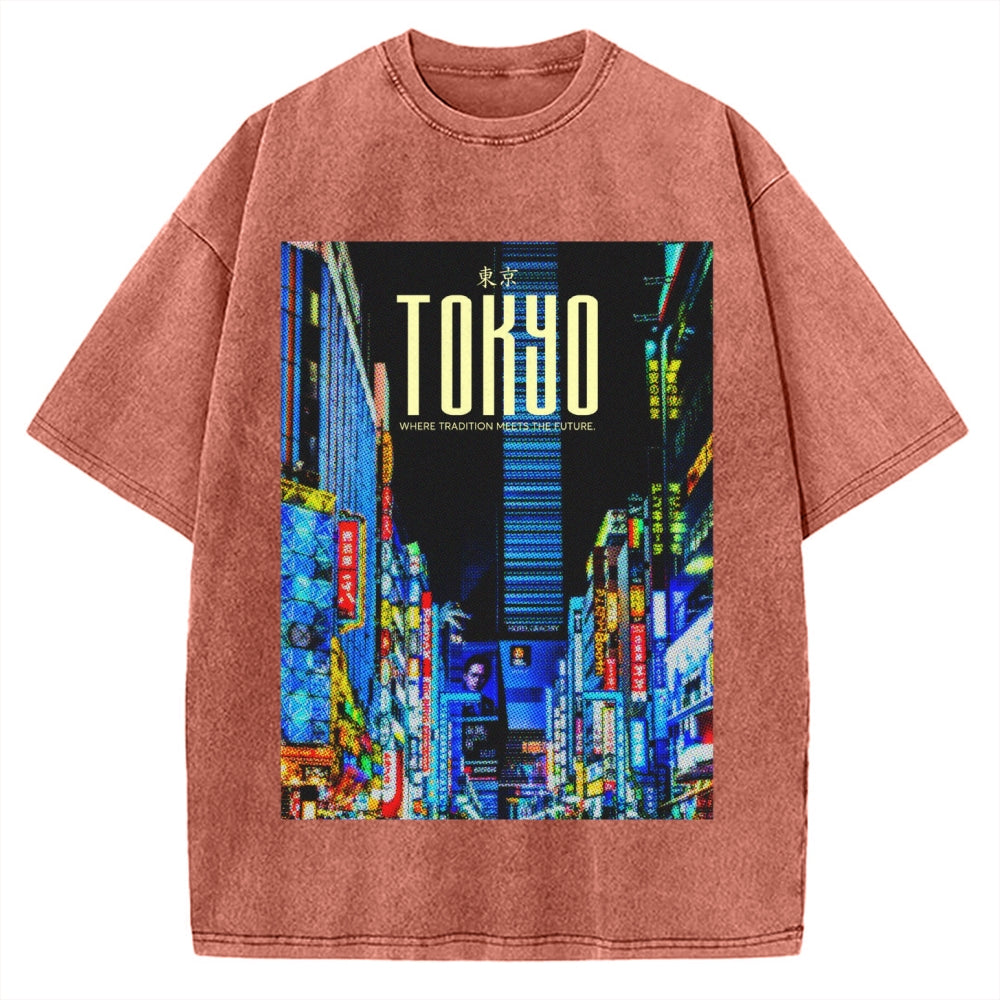 Where Tradition Meets The Future Tokyo night view Vintage Washed T-shirt