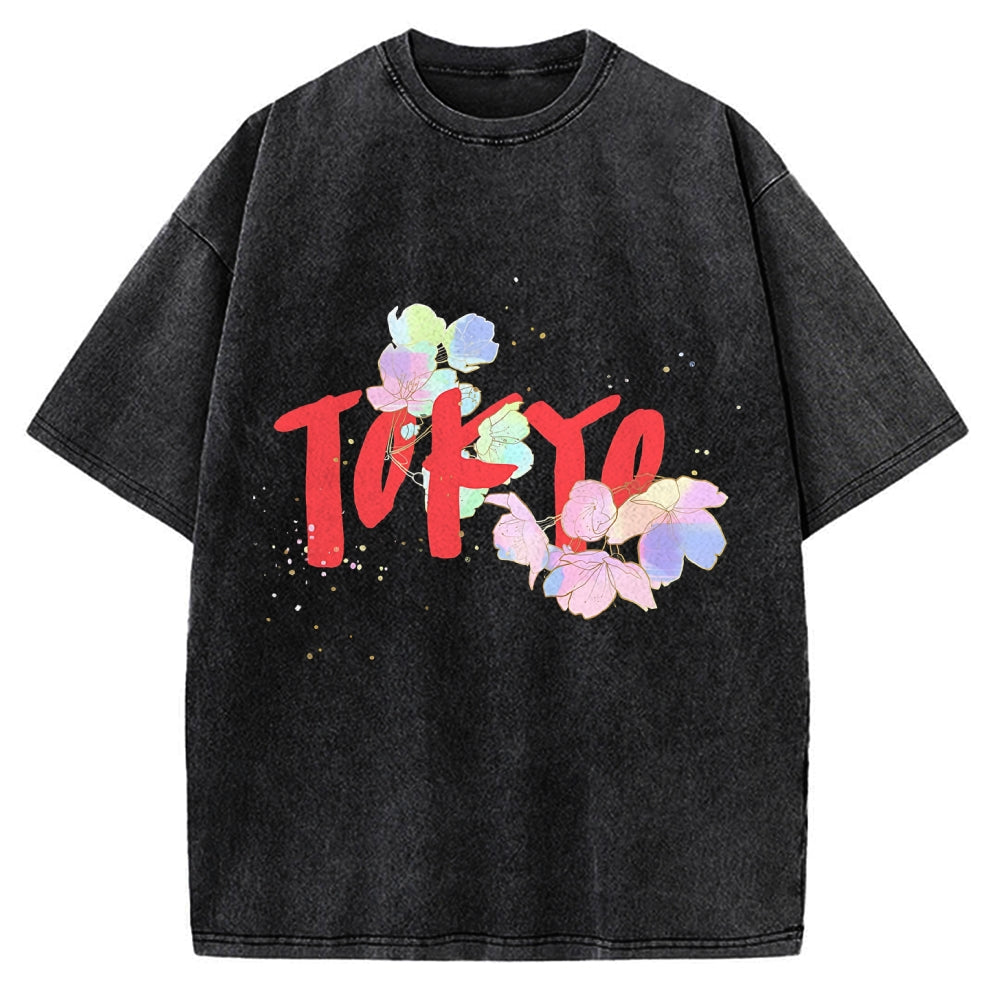 Colorful Sakura Petals Tokyo Vintage Washed T-shirt