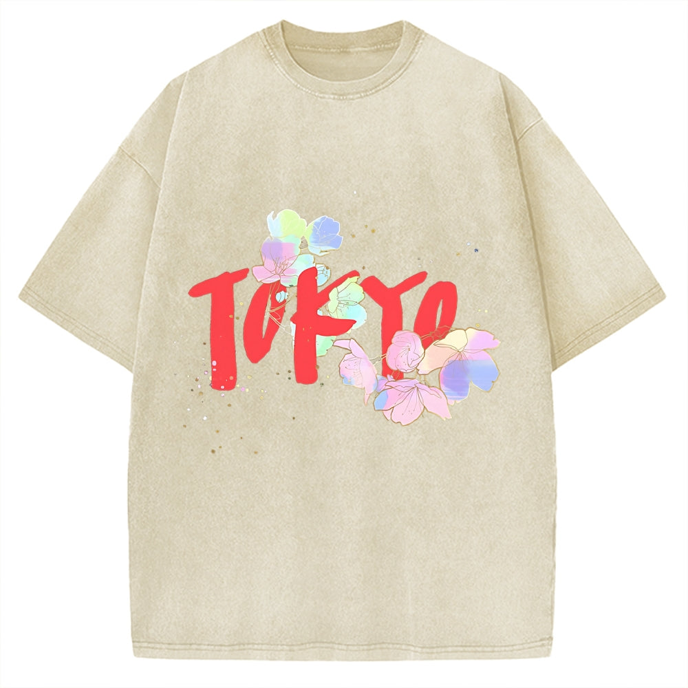 Colorful Sakura Petals Tokyo Vintage Washed T-shirt