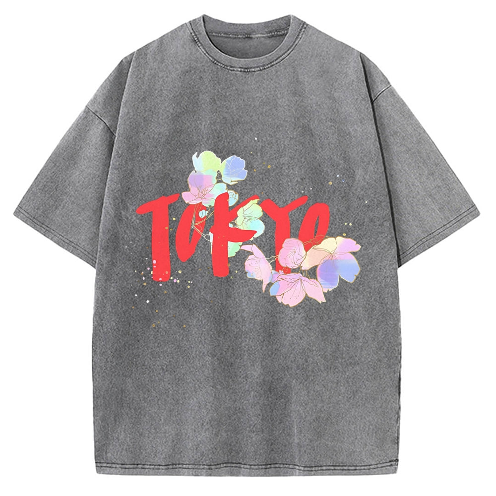 Colorful Sakura Petals Tokyo Vintage Washed T-shirt