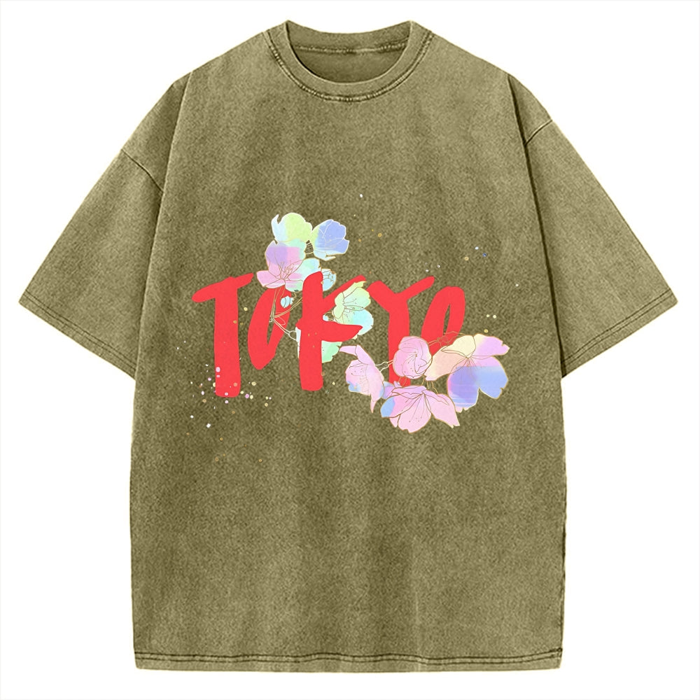 Colorful Sakura Petals Tokyo Vintage Washed T-shirt