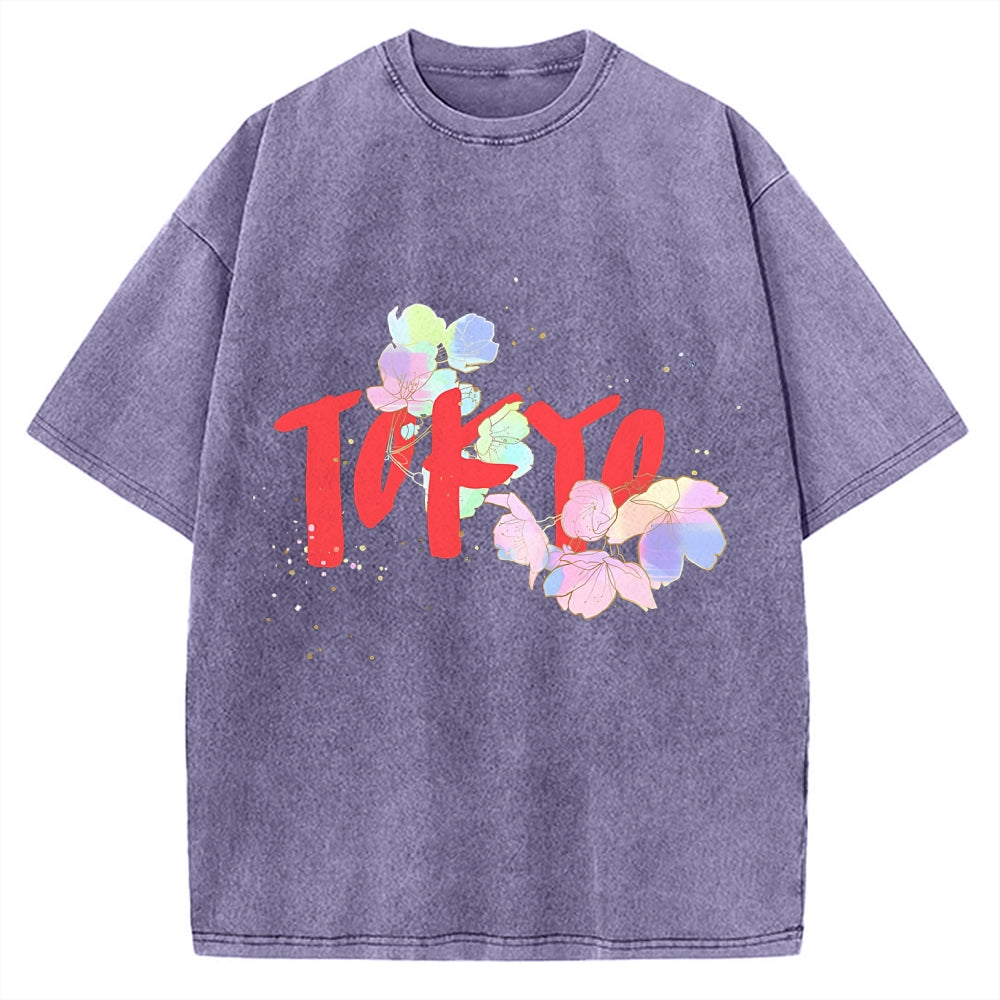 Colorful Sakura Petals Tokyo Vintage Washed T-shirt