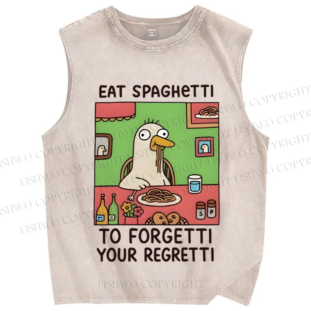 Unisex Silly Goose Eat Spaghetti Printed Washed Tank Top