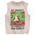 Unisex Silly Goose Eat Spaghetti Printed Washed Tank Top