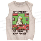Unisex Silly Goose Eat Spaghetti Printed Washed Tank Top