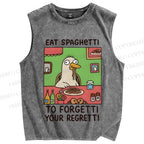 Unisex Silly Goose Eat Spaghetti Printed Washed Tank Top