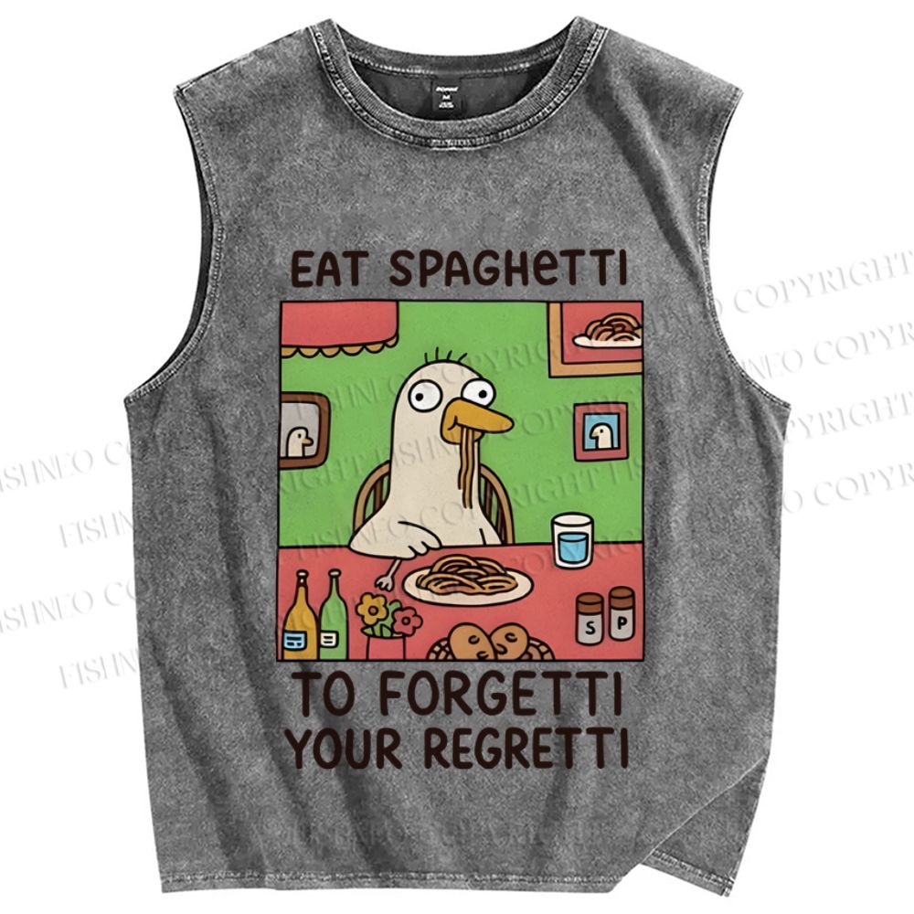 Unisex Silly Goose Eat Spaghetti Printed Washed Tank Top