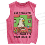 Unisex Silly Goose Eat Spaghetti Printed Washed Tank Top