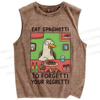 Unisex Silly Goose Eat Spaghetti Printed Washed Tank Top