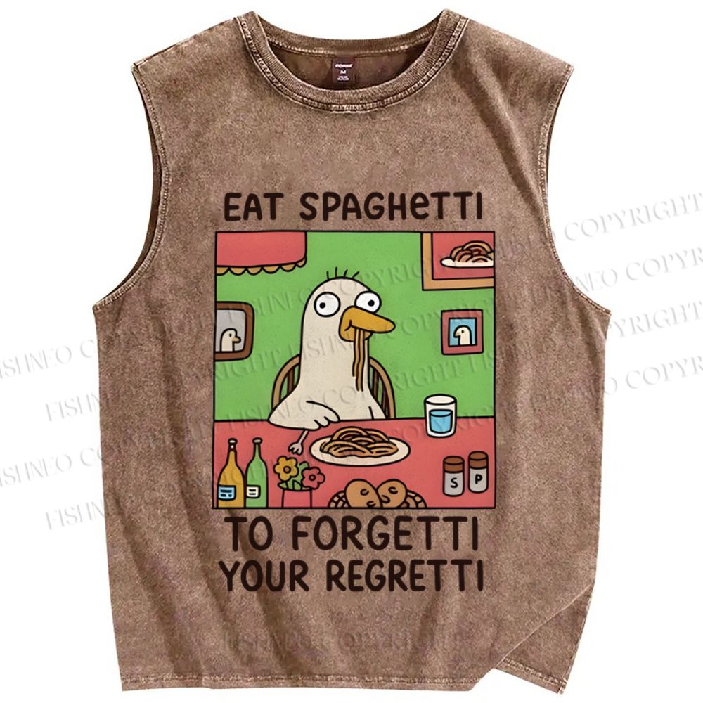 Unisex Silly Goose Eat Spaghetti Printed Washed Tank Top