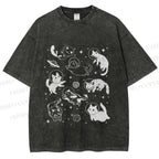 Unisex Cute Cartoon Astronaut Printed Washed Tee