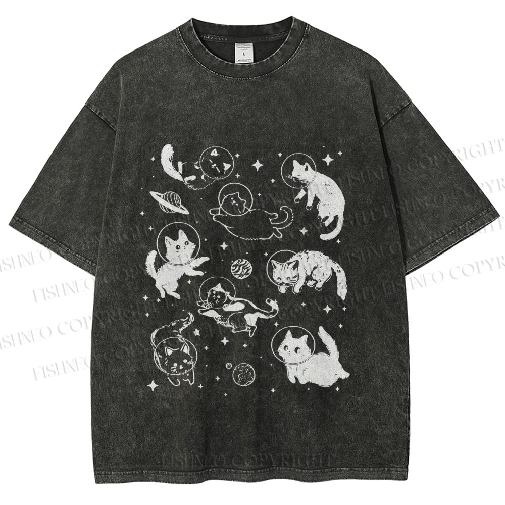 Unisex Cute Cartoon Astronaut Printed Washed Tee