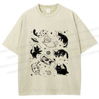 Unisex Cute Cartoon Astronaut Printed Washed Tee