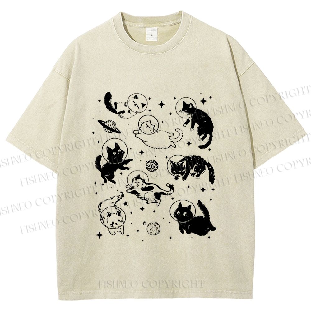 Unisex Cute Cartoon Astronaut Printed Washed Tee