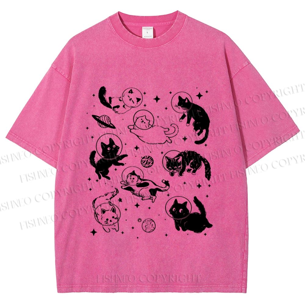 Unisex Cute Cartoon Astronaut Printed Washed Tee