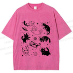 Unisex Cute Cartoon Astronaut Printed Washed Tee