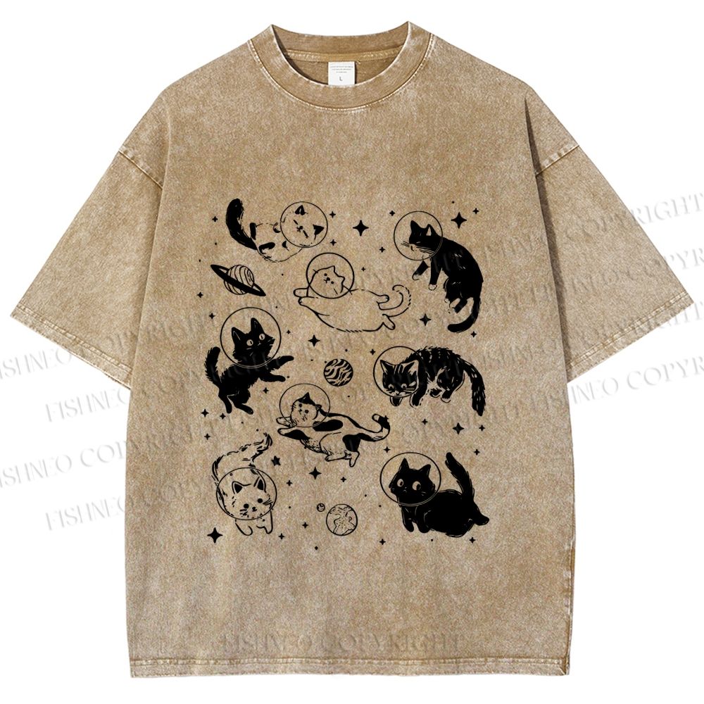 Unisex Cute Cartoon Astronaut Printed Washed Tee