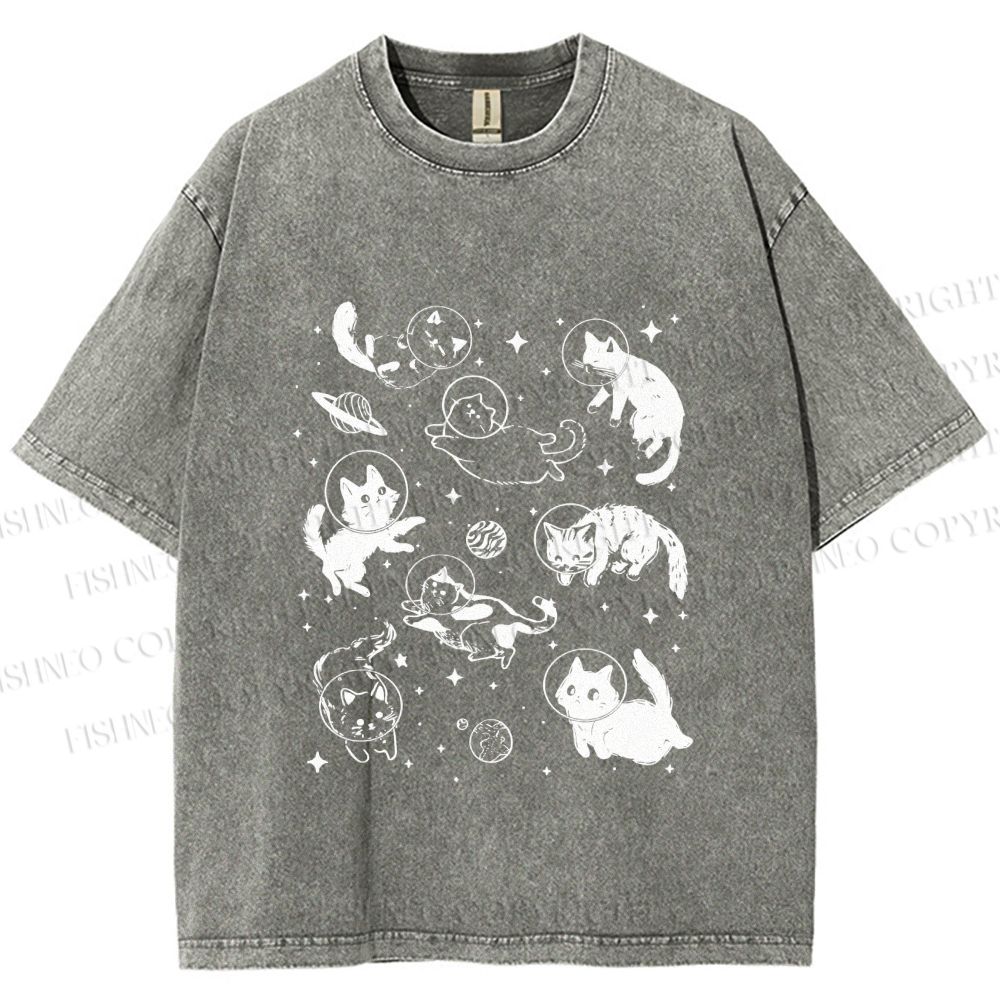 Unisex Cute Cartoon Astronaut Printed Washed Tee