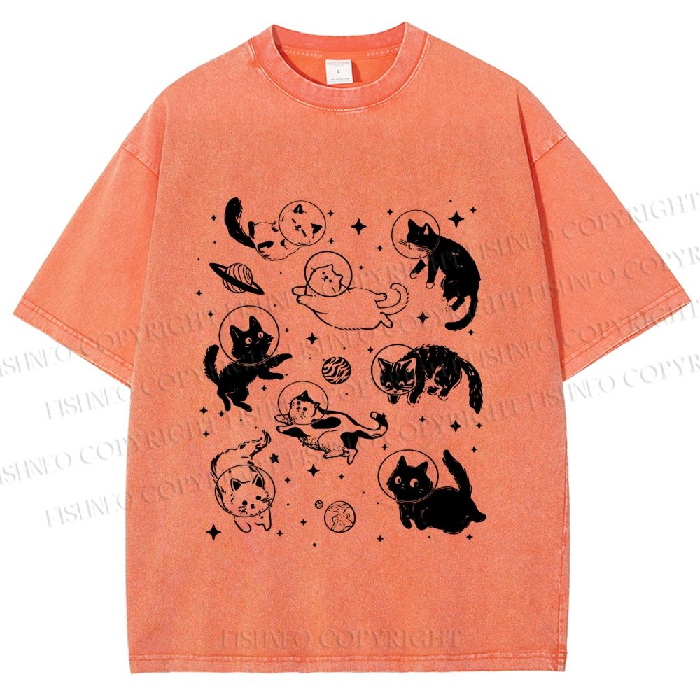 Unisex Cute Cartoon Astronaut Printed Washed Tee