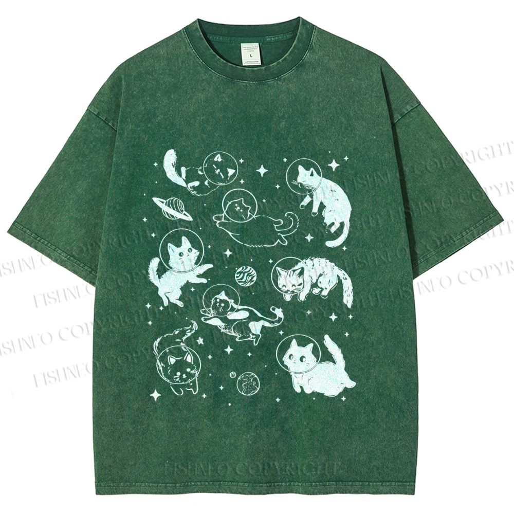 Unisex Cute Cartoon Astronaut Printed Washed Tee