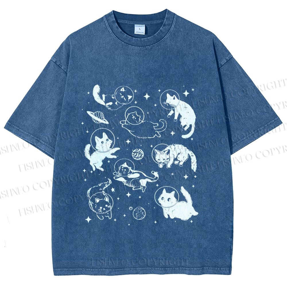 Unisex Cute Cartoon Astronaut Printed Washed Tee