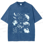 Unisex Cute Cartoon Astronaut Printed Washed Tee