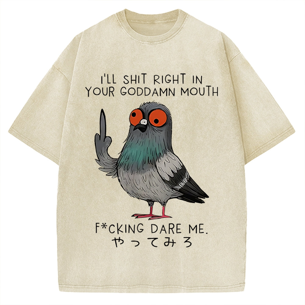 Angry Pigeon Funny Vintage Washed T-shirt