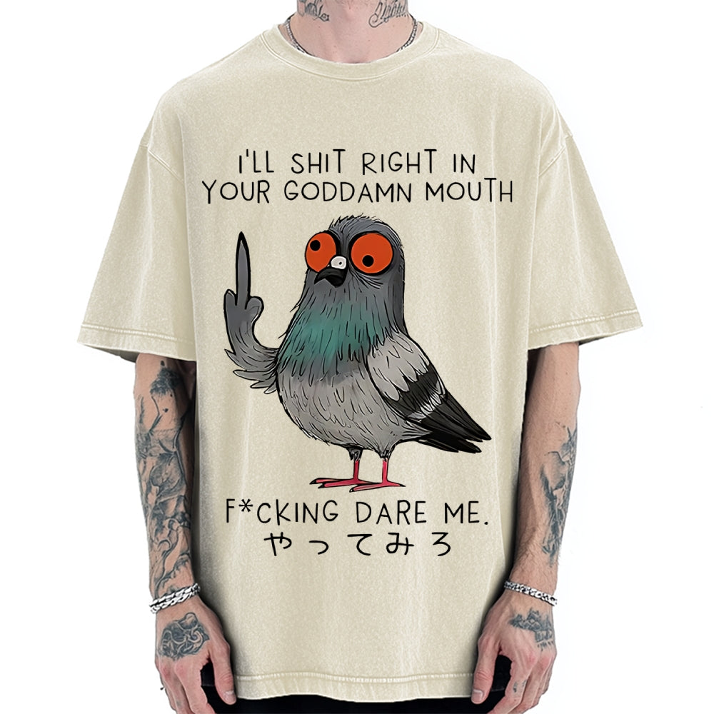Angry Pigeon Funny Vintage Washed T-shirt