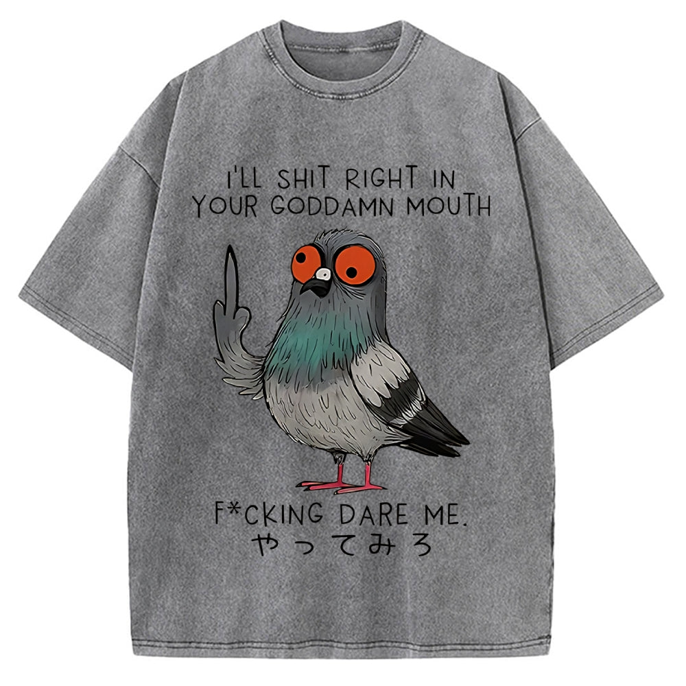 Angry Pigeon Funny Vintage Washed T-shirt