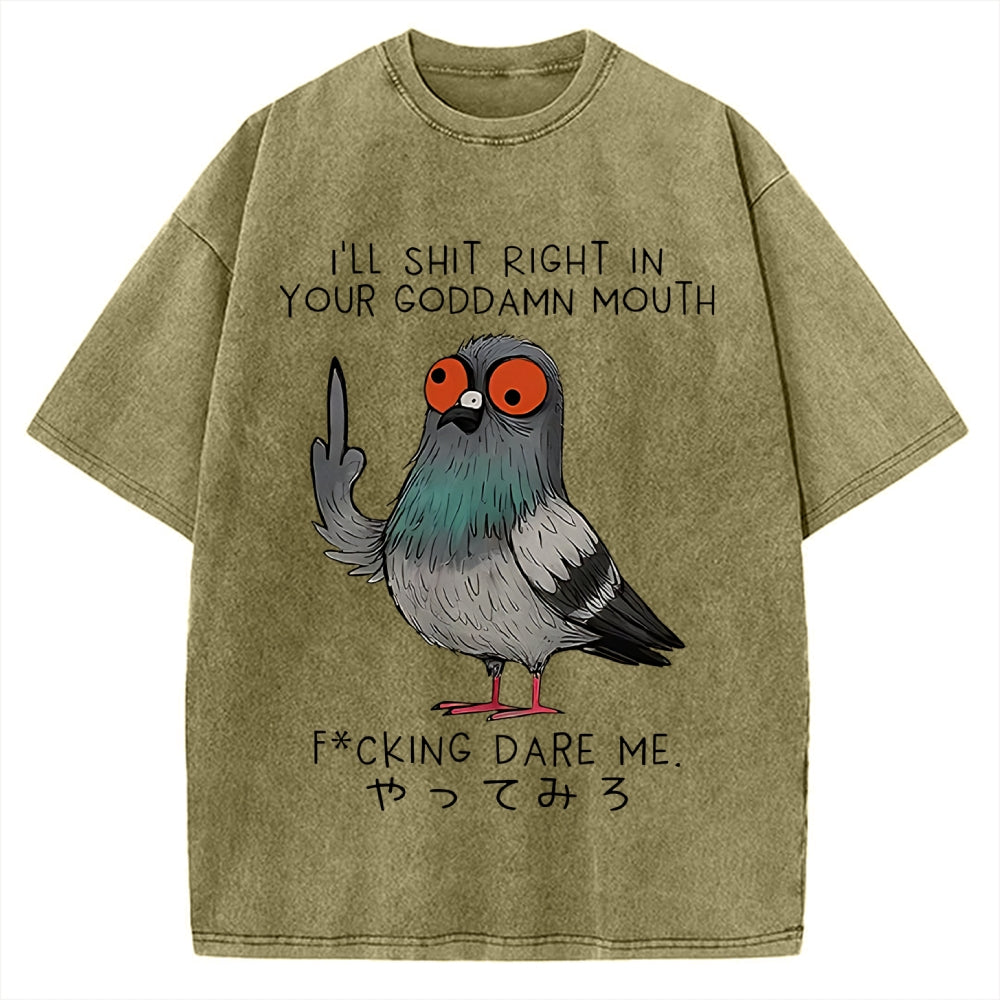 Angry Pigeon Funny Vintage Washed T-shirt