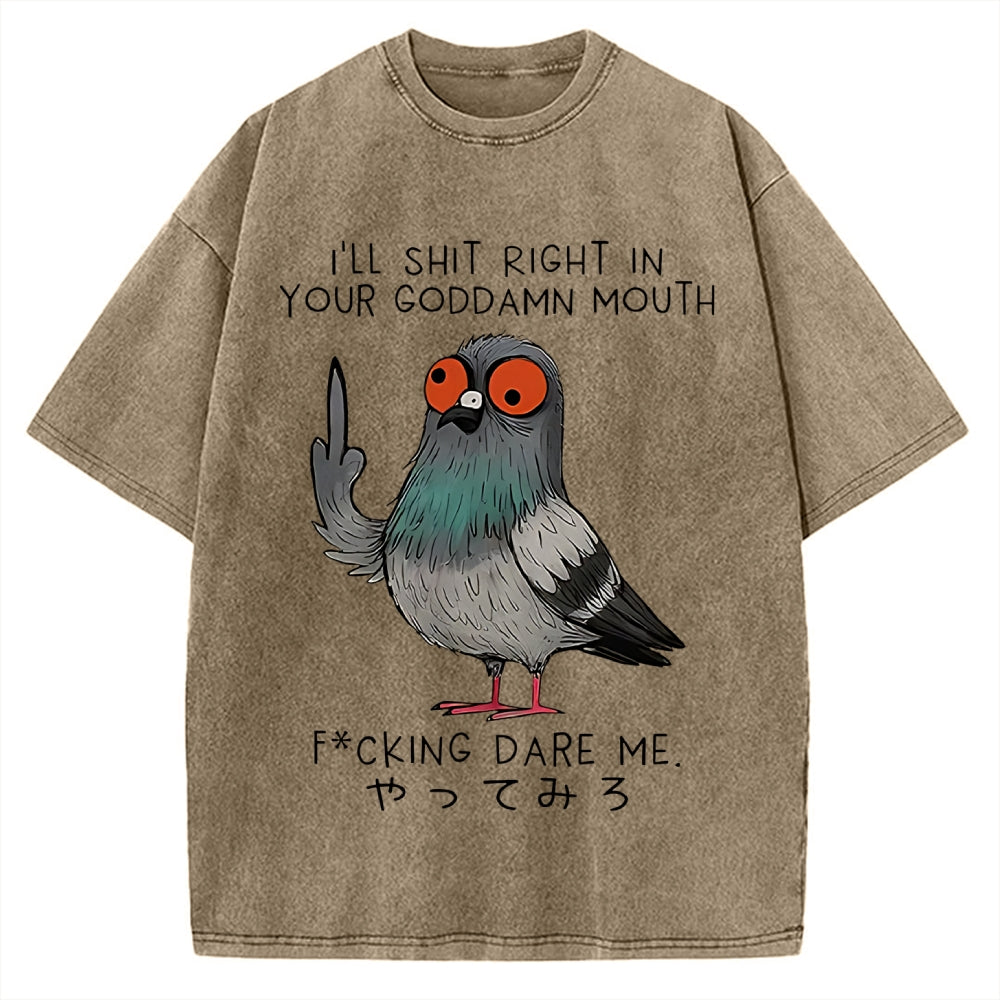 Angry Pigeon Funny Vintage Washed T-shirt