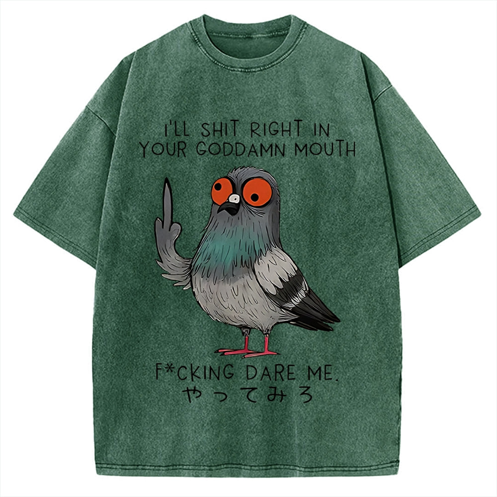 Angry Pigeon Funny Vintage Washed T-shirt