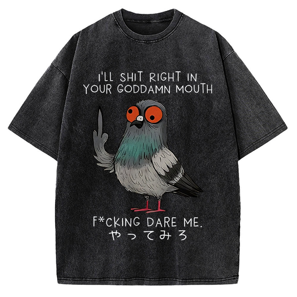 Angry Pigeon Funny Vintage Washed T-shirt