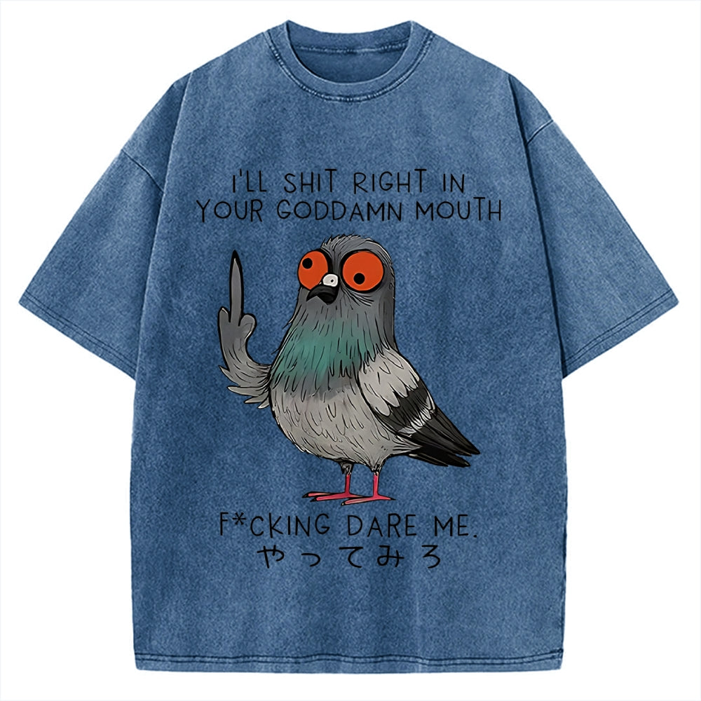 Angry Pigeon Funny Vintage Washed T-shirt