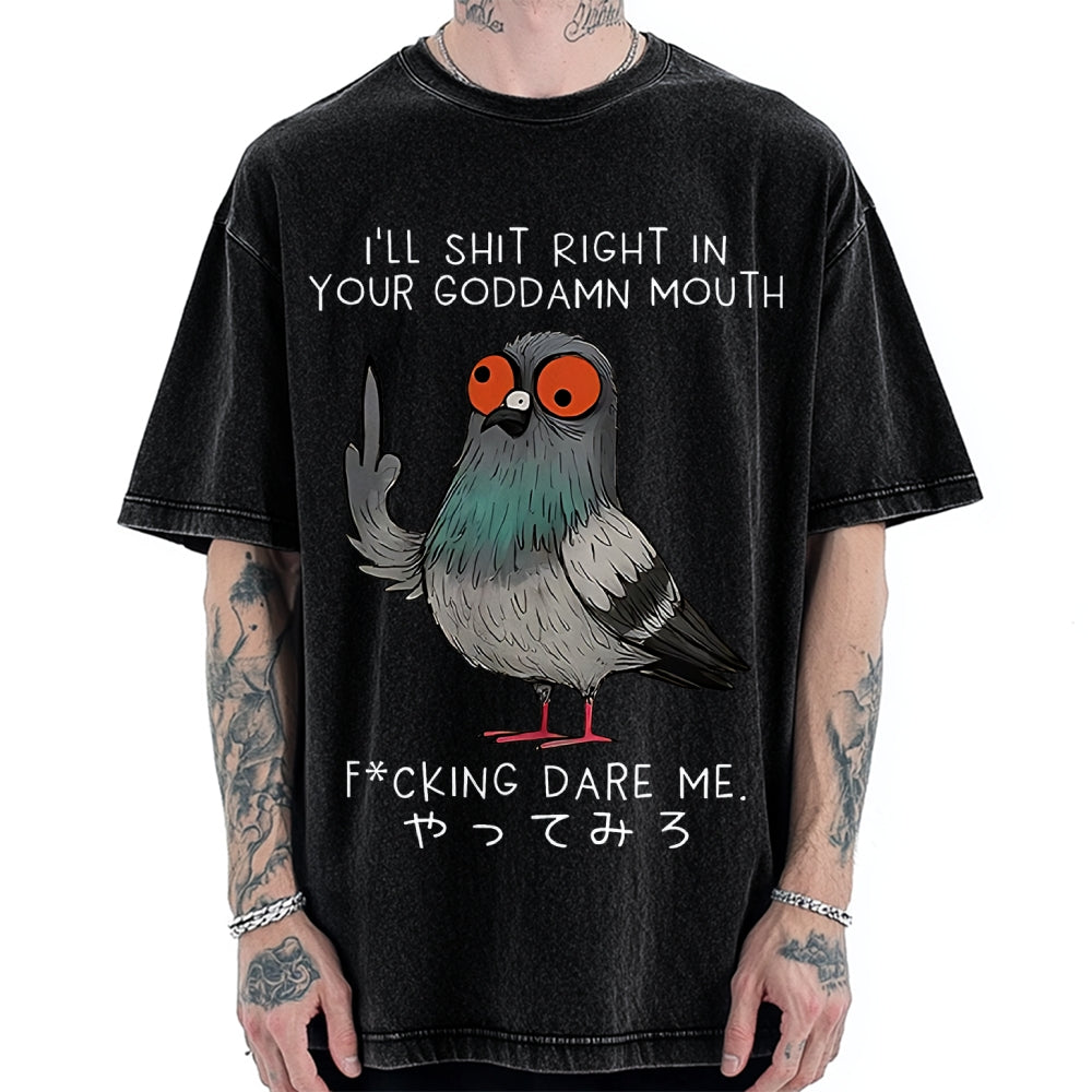 Angry Pigeon Funny Vintage Washed T-shirt