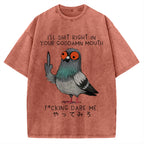 Angry Pigeon Funny Vintage Washed T-shirt