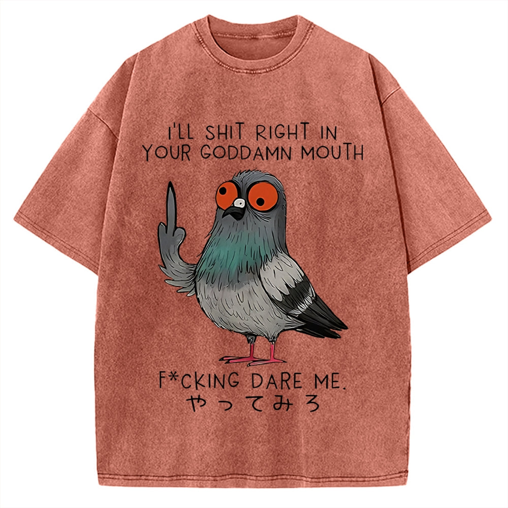 Angry Pigeon Funny Vintage Washed T-shirt