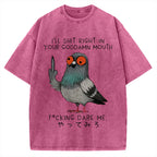 Angry Pigeon Funny Vintage Washed T-shirt