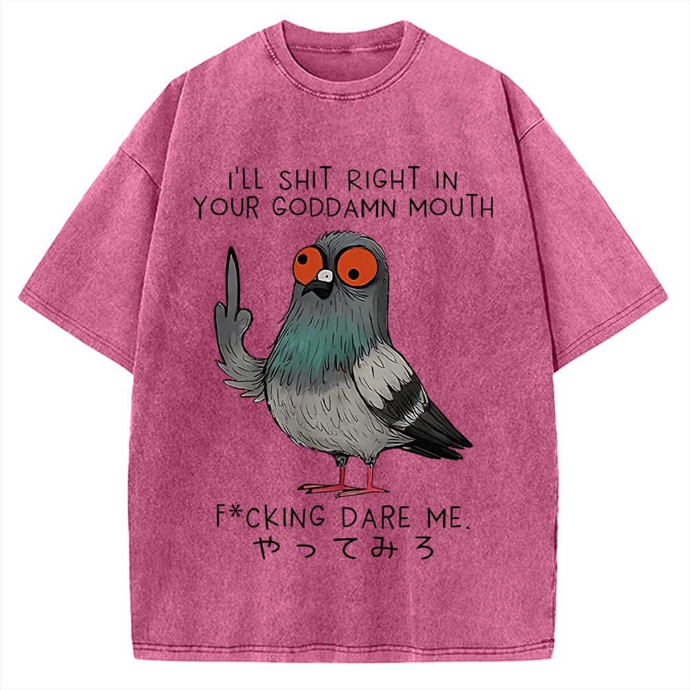 Angry Pigeon Funny Vintage Washed T-shirt