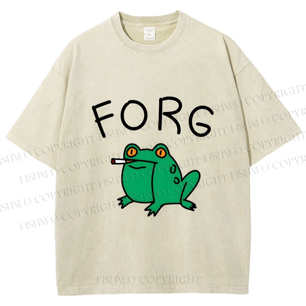 Unisex Silly Frog Smoking Forg Printed Washed Tee